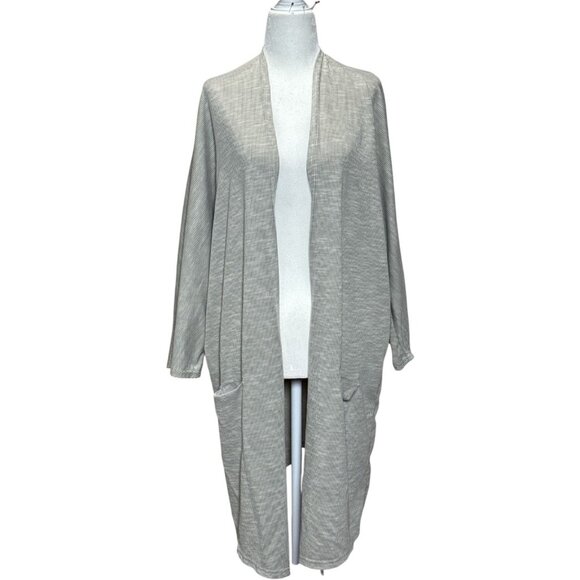 DONNI Striped Cardigan Osfa Rib Sweater Coat One Size Fits All Gray - Picture 2 of 8